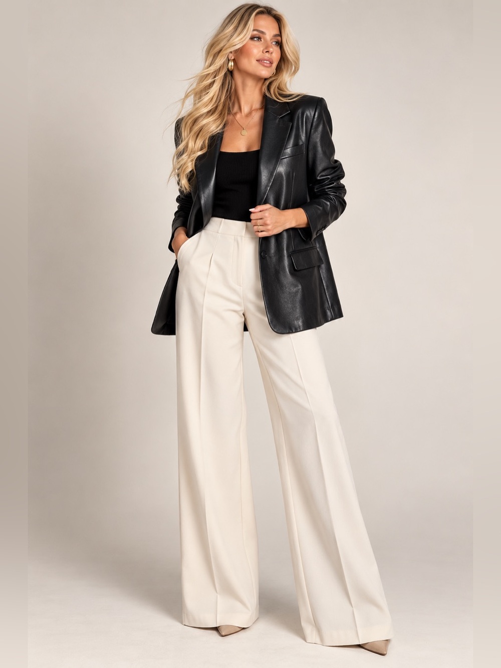 ZARA Women’s Black Faux Leather Blazer Size L Longline Oversized Moto Jacket